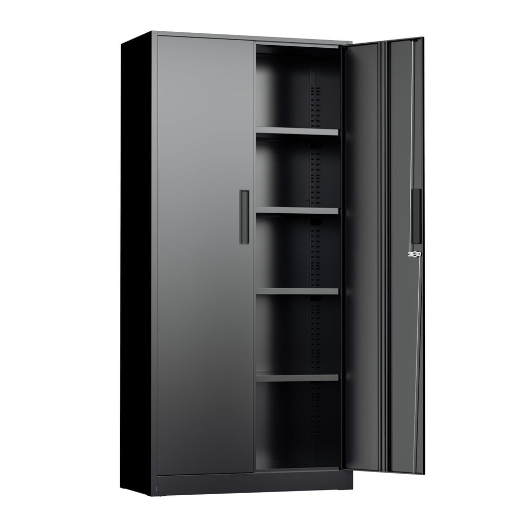 Black 72" Locking Steel Storage Cabinet with 4 Adjustable Shelves X27685