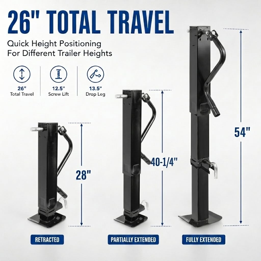 12000 LBS Weld-On Trailer Jack 4" Square Tube 26" Travel Side Wind Black P505773