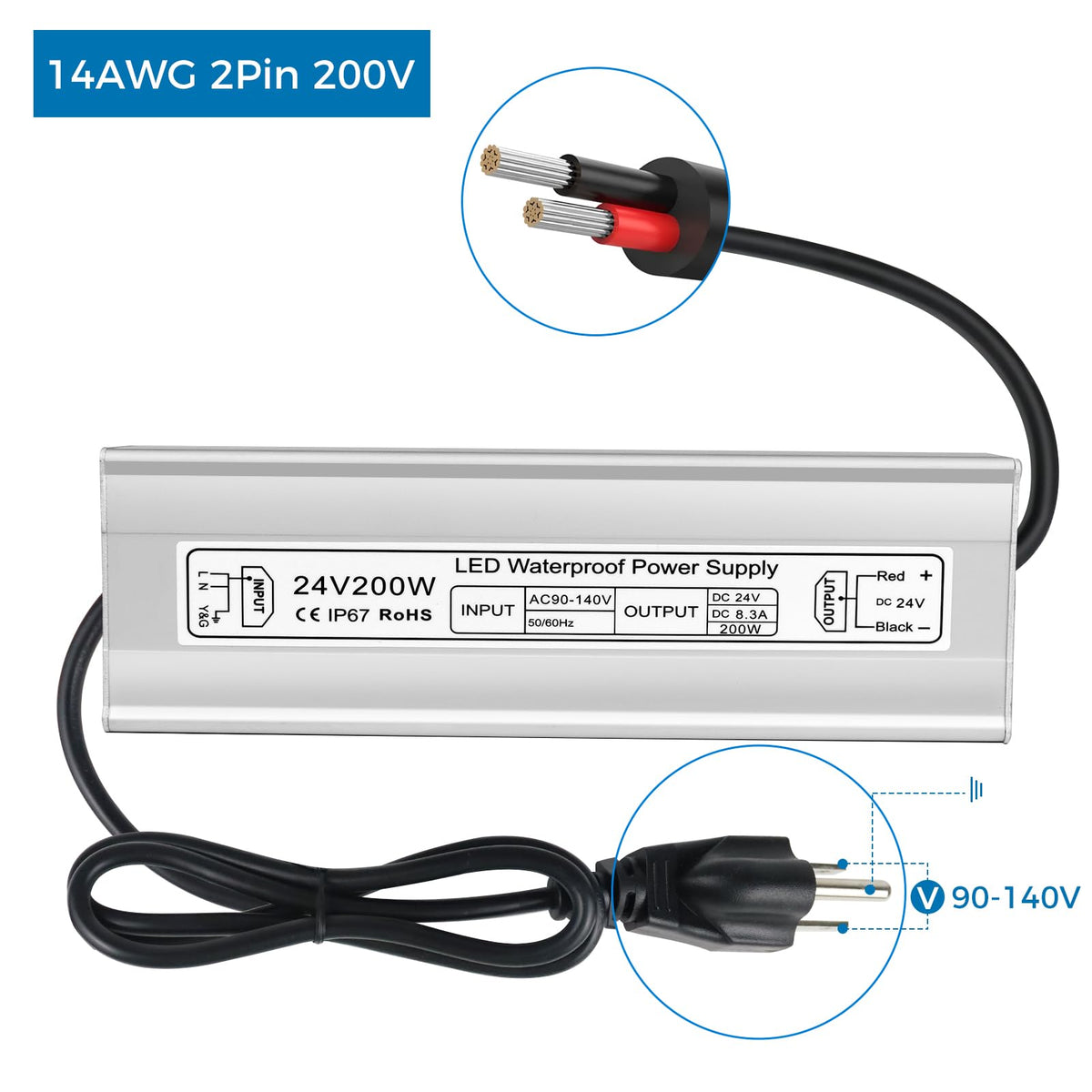 200W 24V IP67 Waterproof LED Driver U375804
