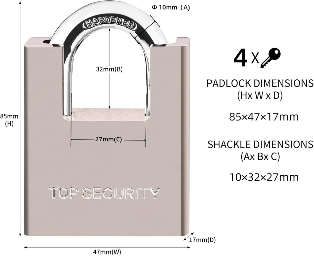 Heavy Duty Solid Brass Keyed Padlock with 4 Keys V5592