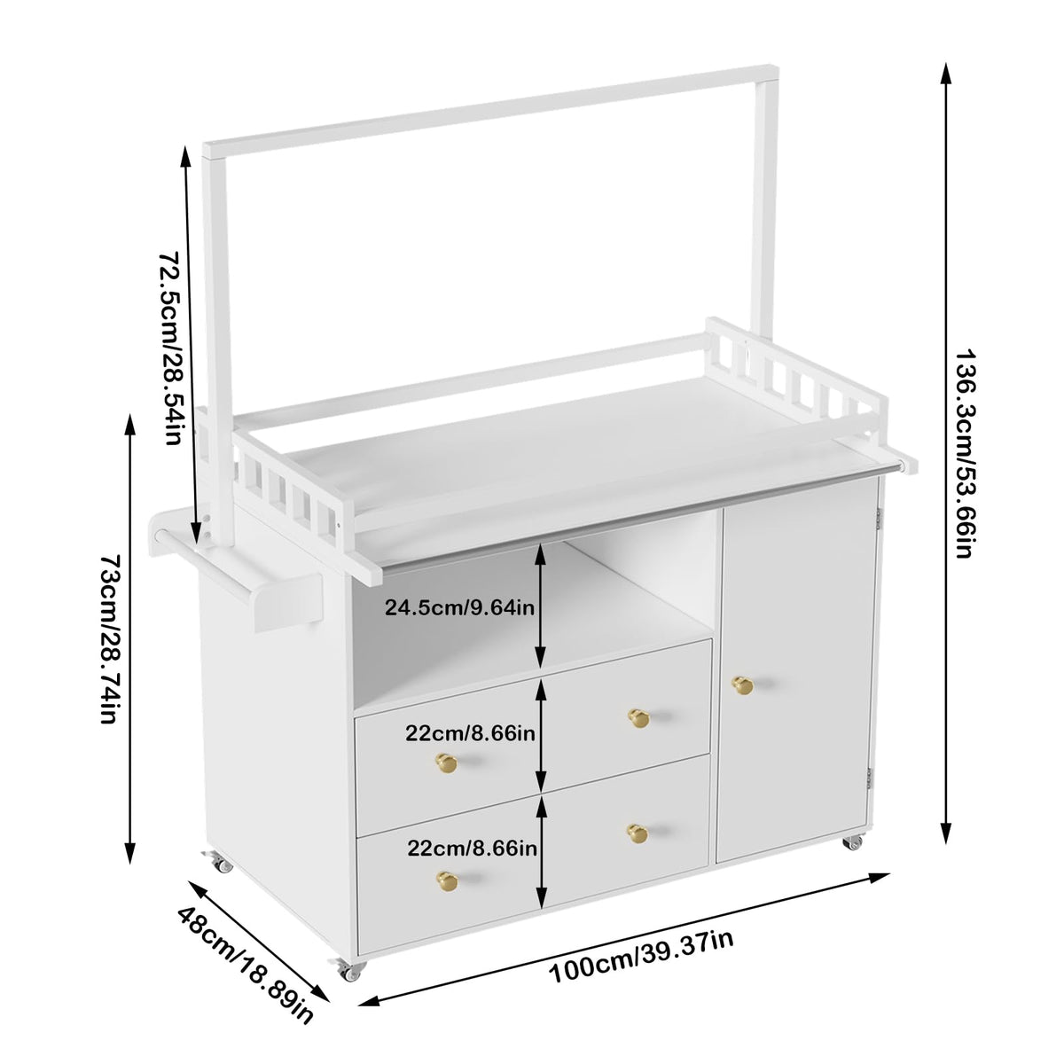 Baby Changing Table with Wheels and Drawers X2030