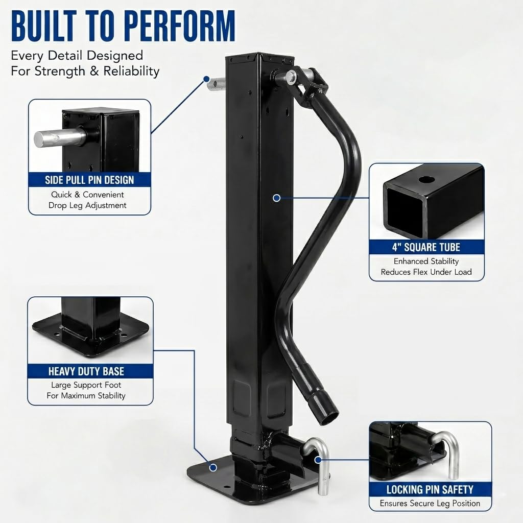 12000 LBS Weld-On Trailer Jack 4" Square Tube 26" Travel Side Wind Black P505773