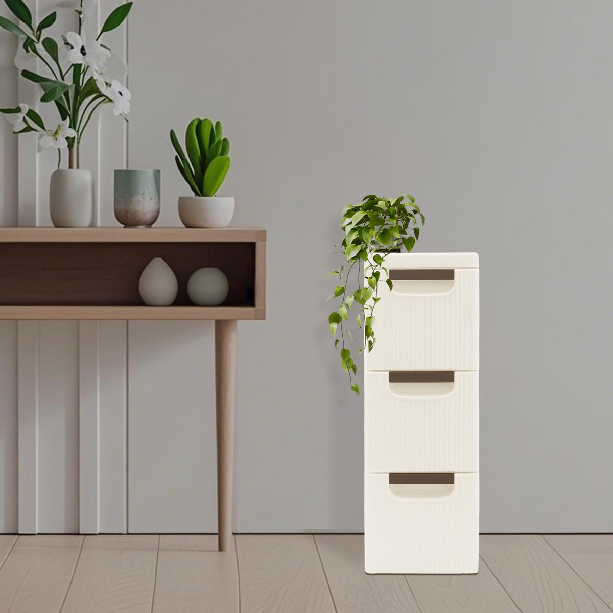 Narrow Rolling Storage Cabinet with 3 Drawers Y6984