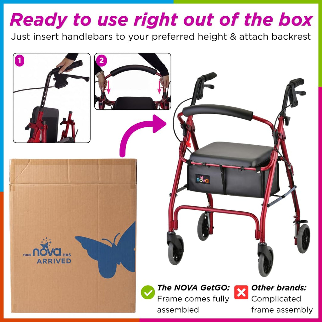 Lightweight Folding Narrow Rollator Walker with Seat G36713