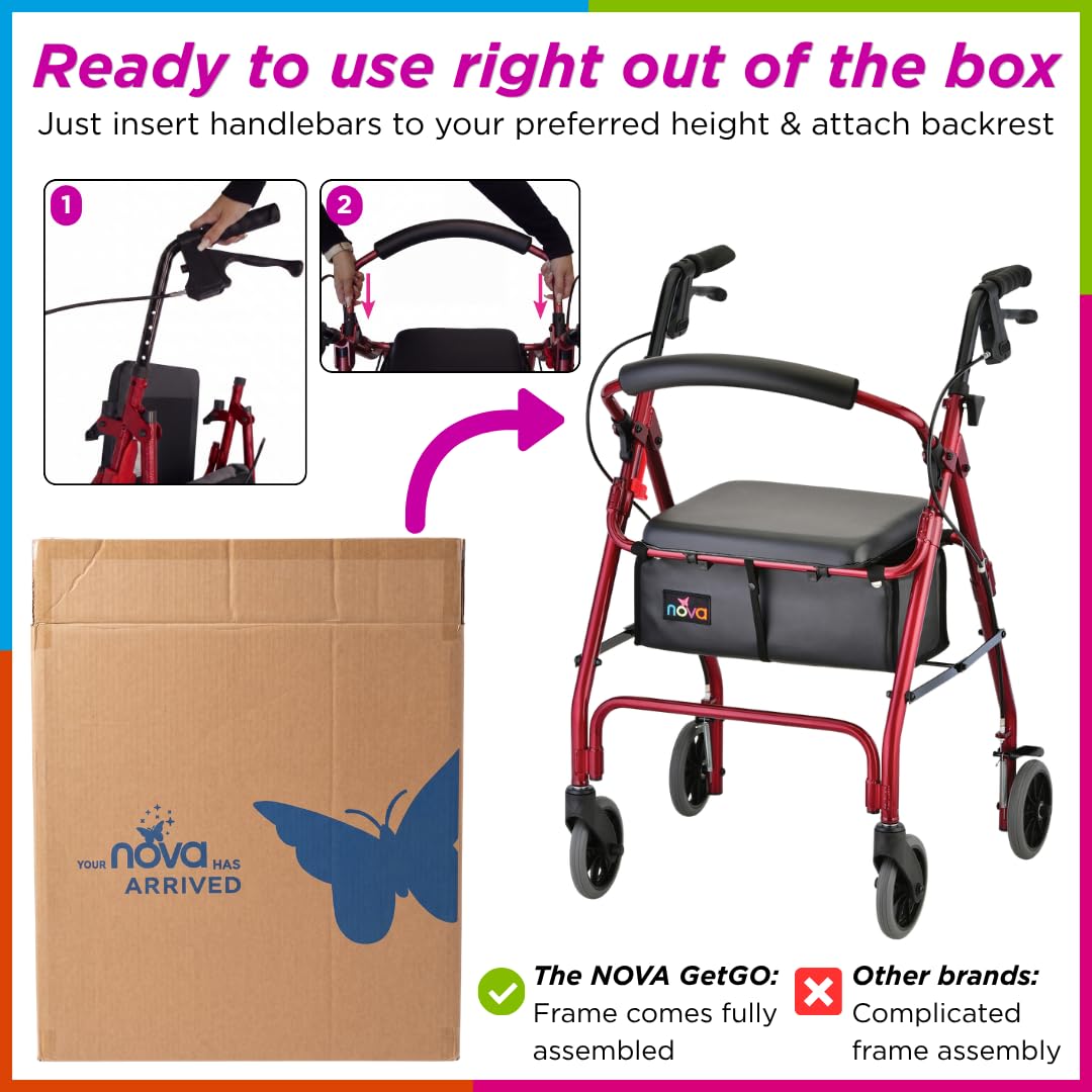 Lightweight Folding Narrow Rollator Walker with Seat G36713