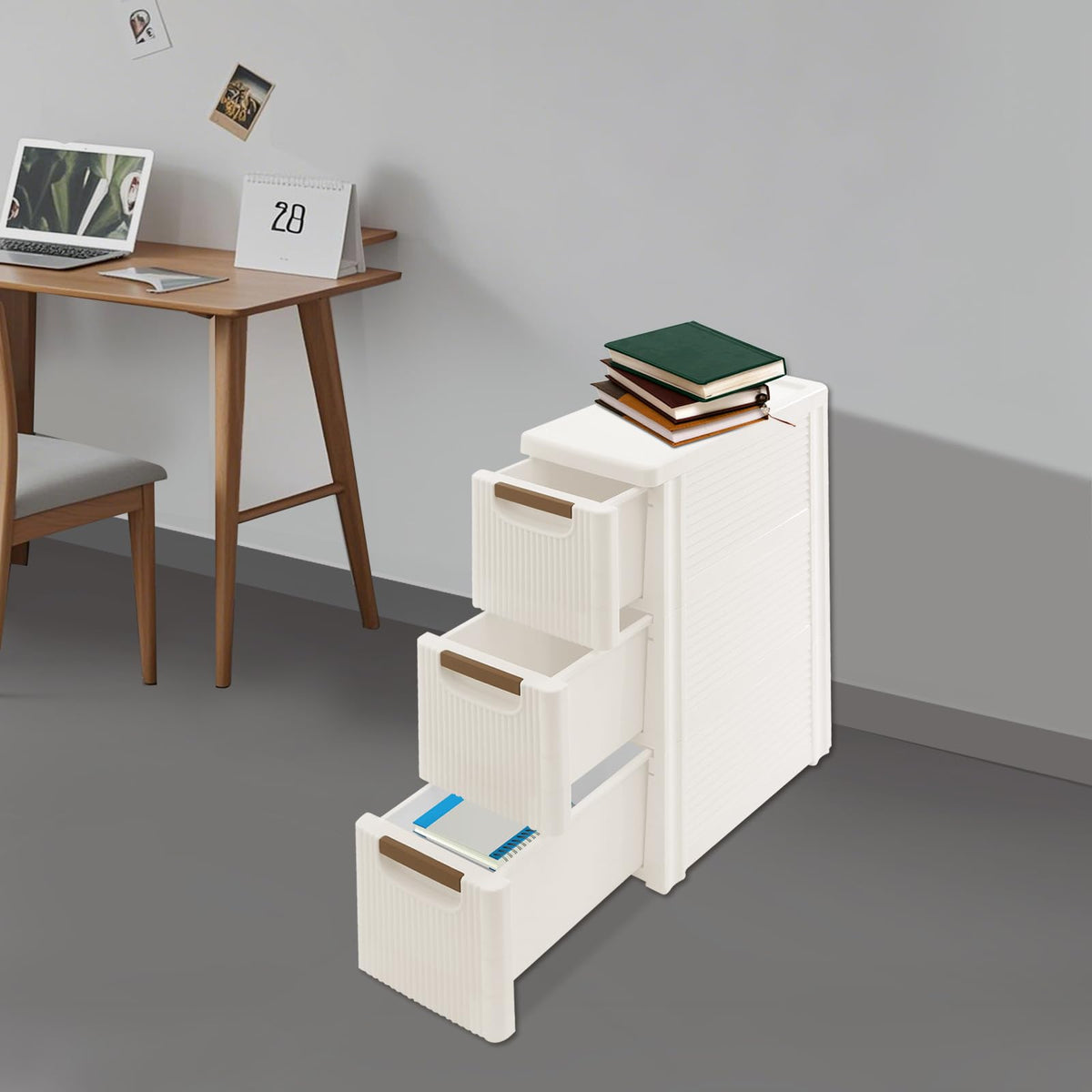Narrow Rolling Storage Cabinet with 3 Drawers Y6984