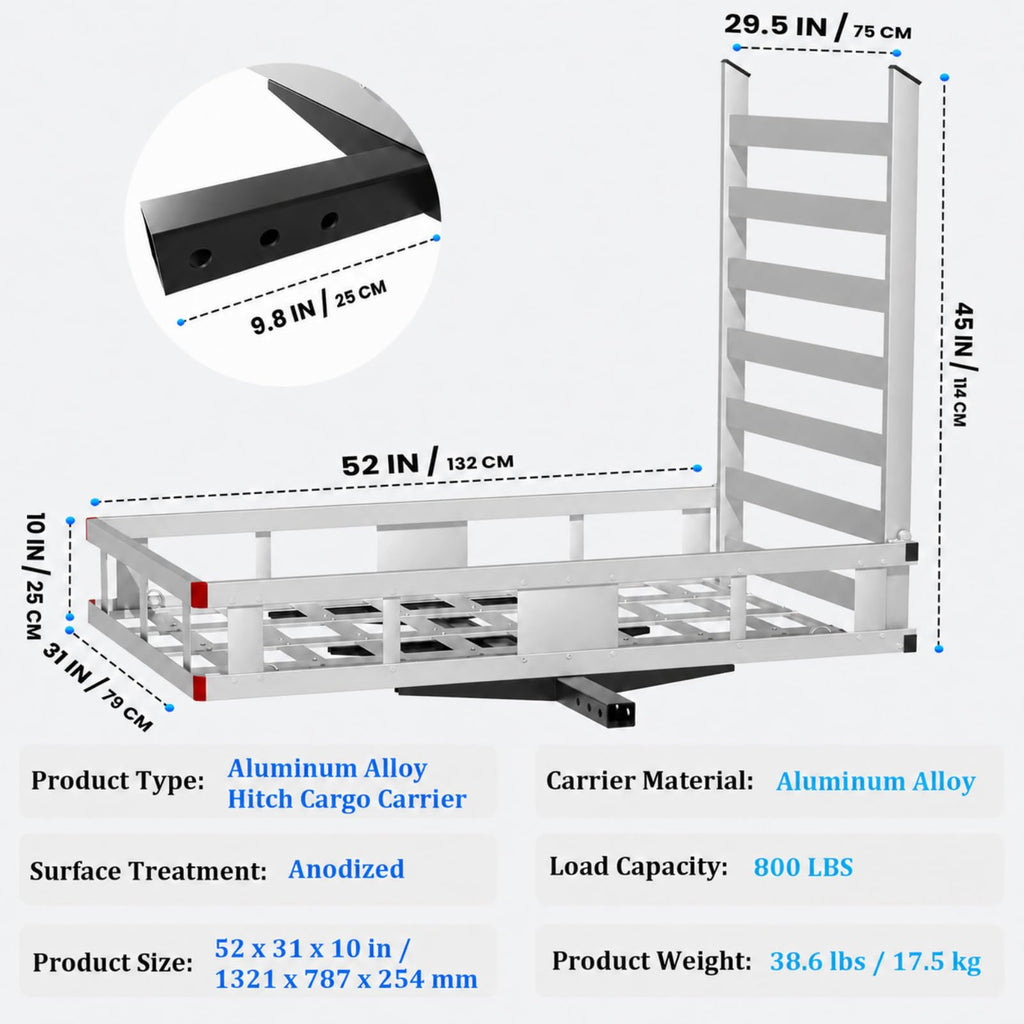 52"x31"x10" Aluminum Hitch Cargo Carrier with Ramp Q503510