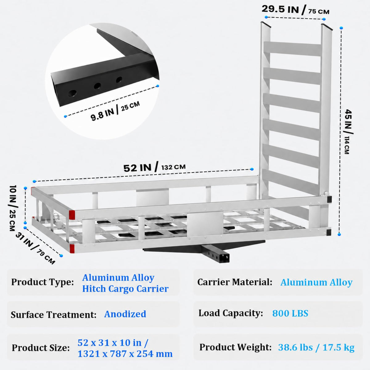 52"x31"x10" Aluminum Hitch Cargo Carrier with Ramp Q503510