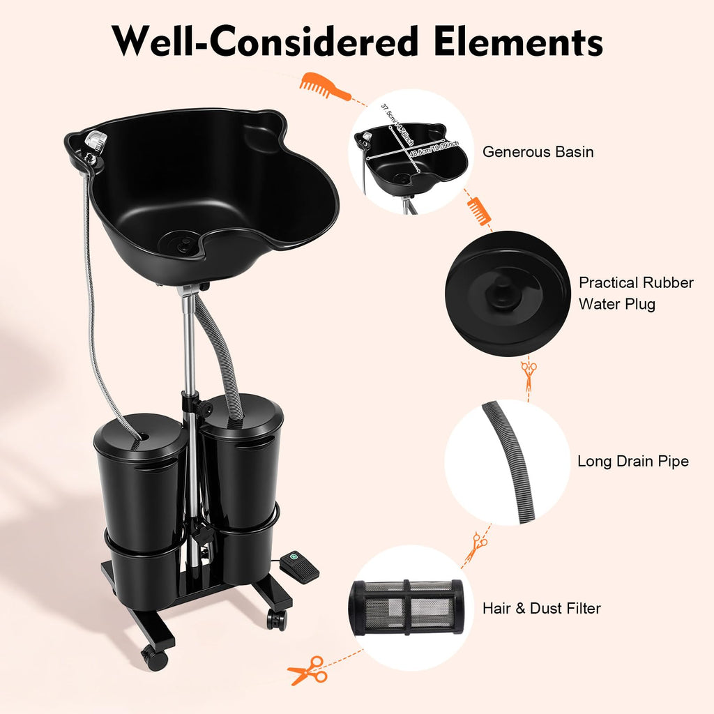 Portable Height Adjustable Shampoo Bowl with Electric Pump S851