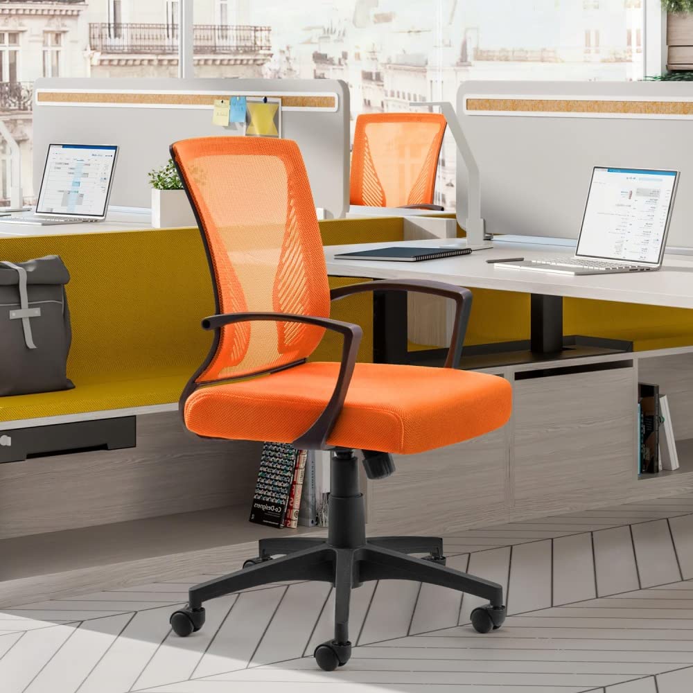 Mesh Office Chair with Lumbar Support, Wheels, Height Adjustable & Swivel, Orange K53446