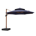 11ft Double Top Wood-Grain Finish Navy Blue Patio Umbrella R4405