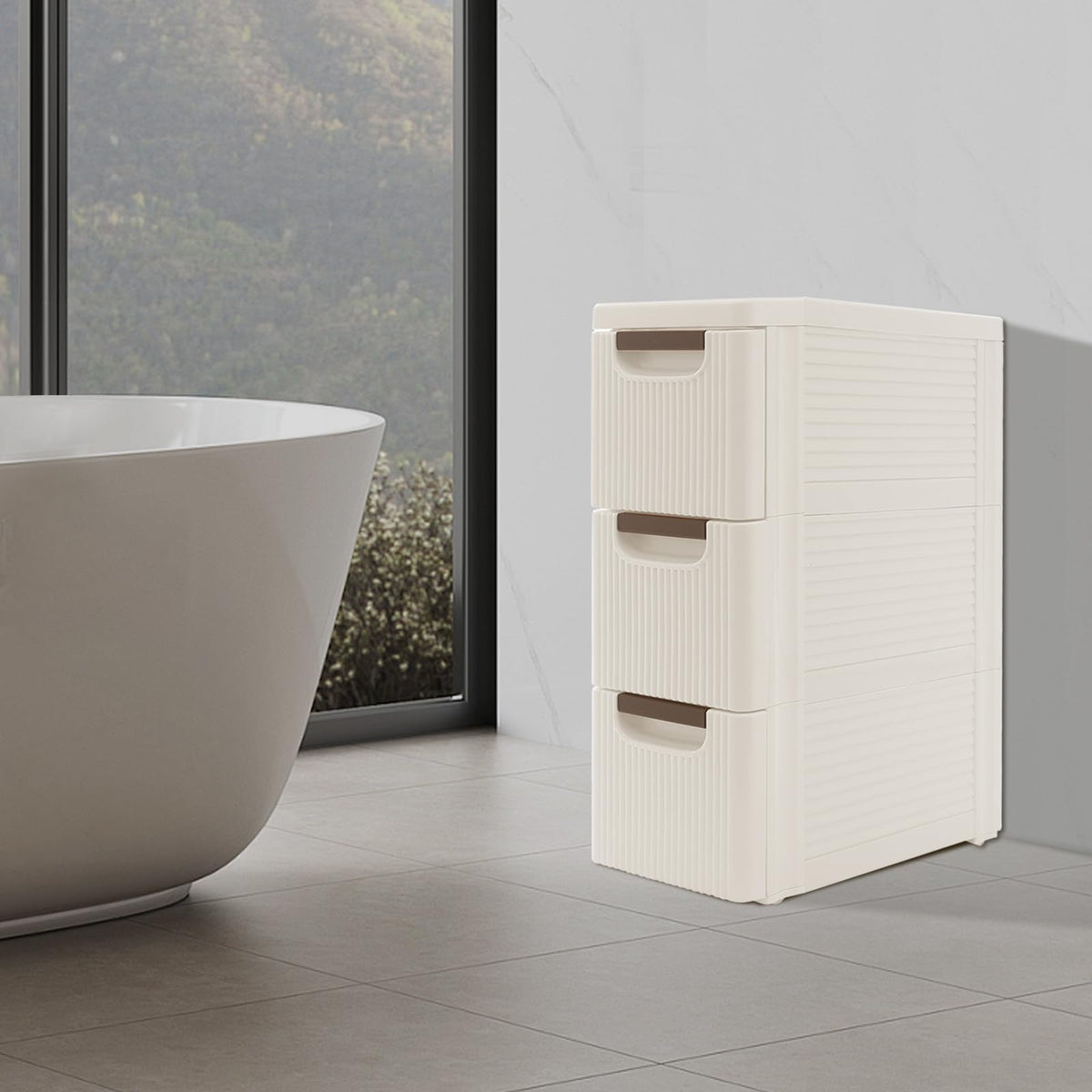 Narrow Rolling Storage Cabinet with 3 Drawers Y6984