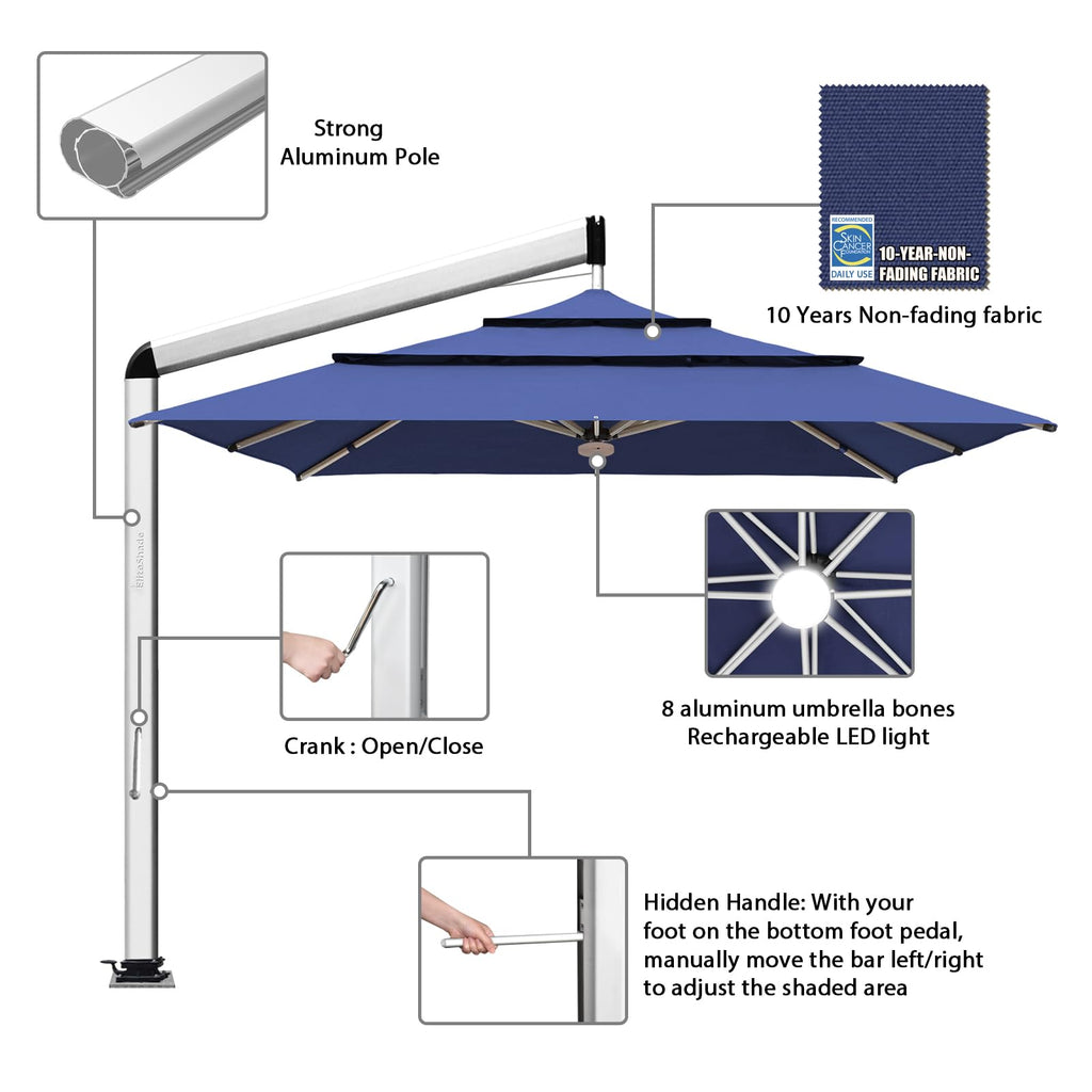 10x10FT Aluminum Cantilever Patio Umbrella with Light I30769
