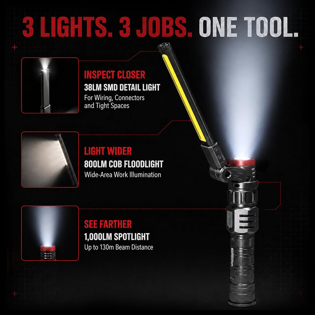1000 LM Rechargeable Magnetic Work Light I8119