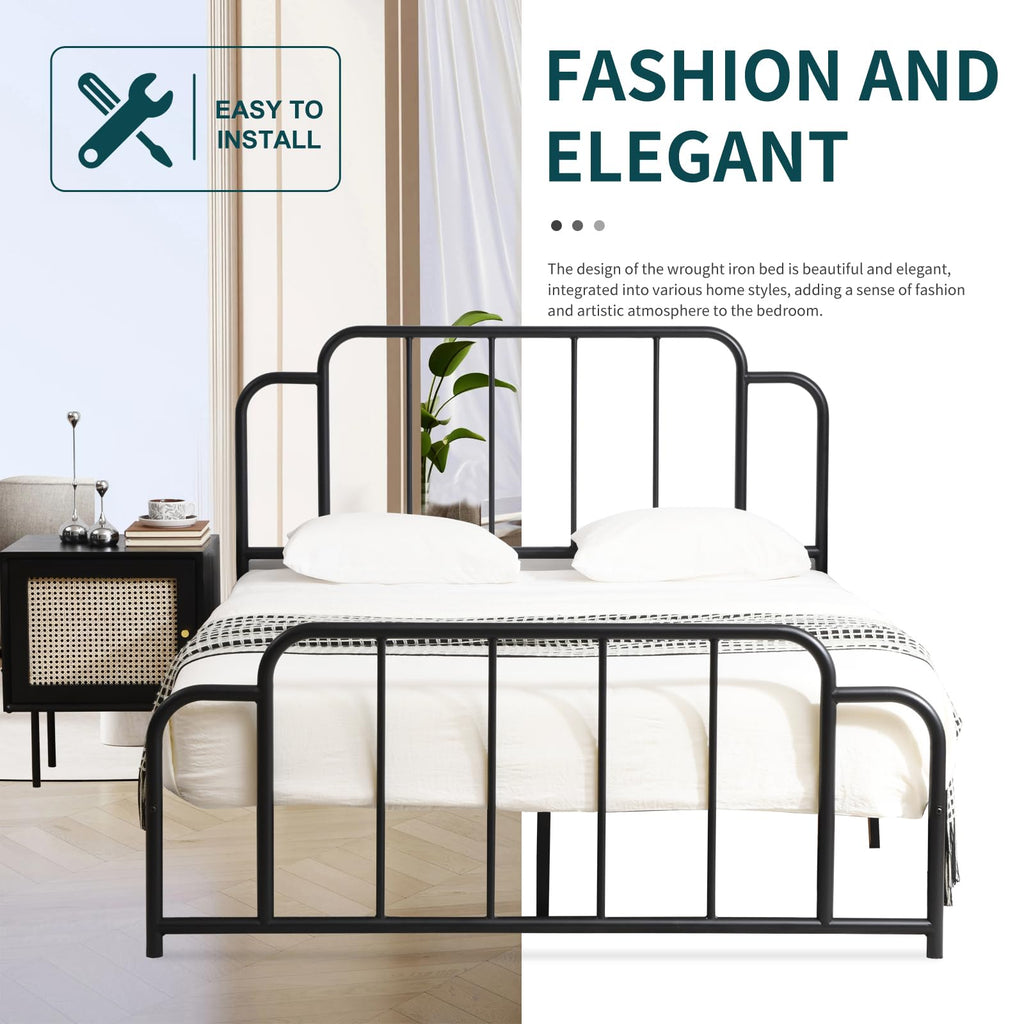 Black Full Size Metal Bed with Headboard and Footboard N1542