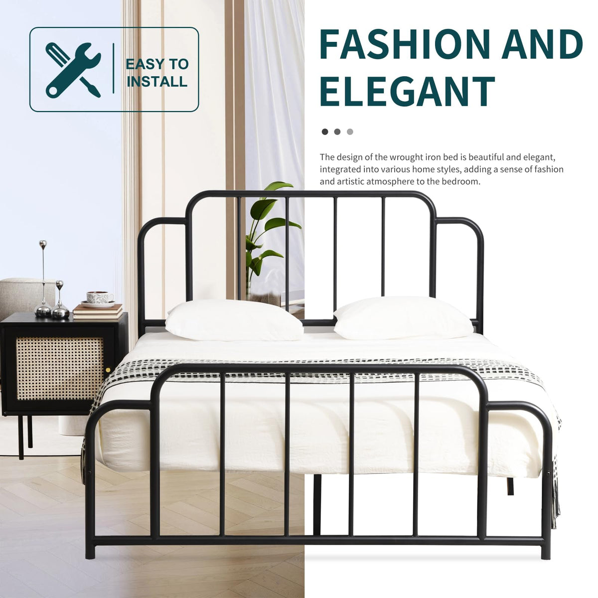 Black Full Size Metal Bed with Headboard and Footboard N1542