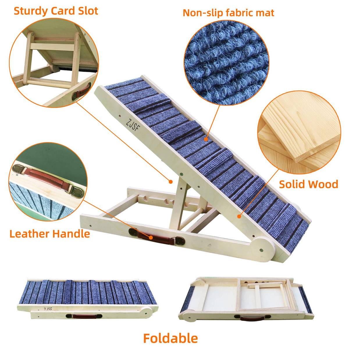 Foldable Wooden Dog Ramp 4 Adjustable Heights X7575