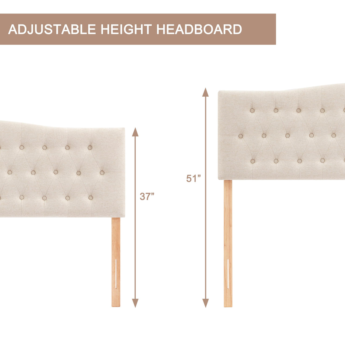 Beige Queen Size Tufted Headboard V48074