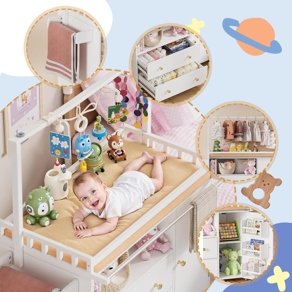 Baby Changing Table with Wheels and Drawers X2030