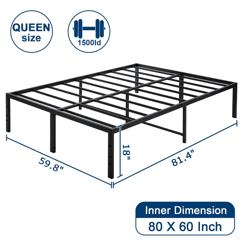 Queen Size Black Metal Bed Frame with Steel Slats I173