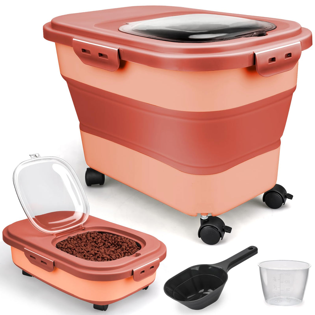 Collapsible Pet Food Storage Container with Wheel, Cup and Scoop J732