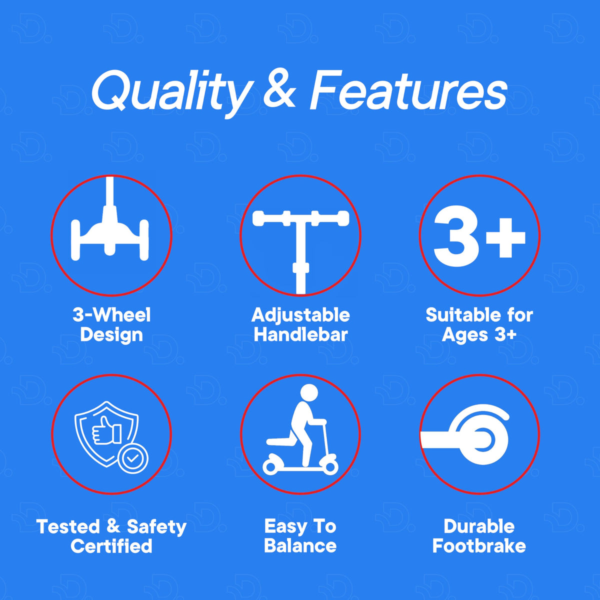 3-Wheel Kids Scooter Adjustable Height Anti-Slip Deck Red and Blue X491393