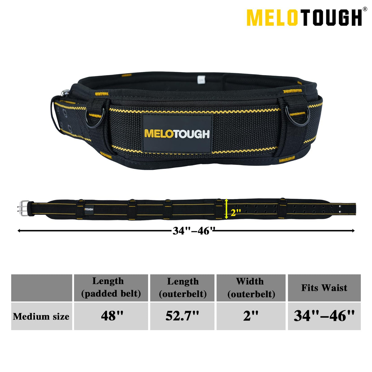 2-Inch Padded Tool Belt with 4 D-Rings Heavy Duty Double Metal Roller Buckle N6616