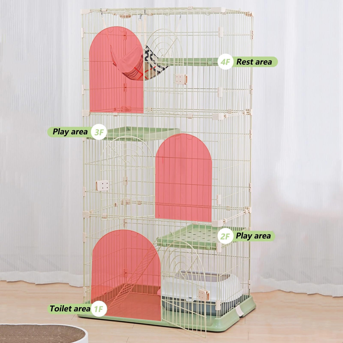 3/4-Tier Cat Cage Playpen with Hammock N9861