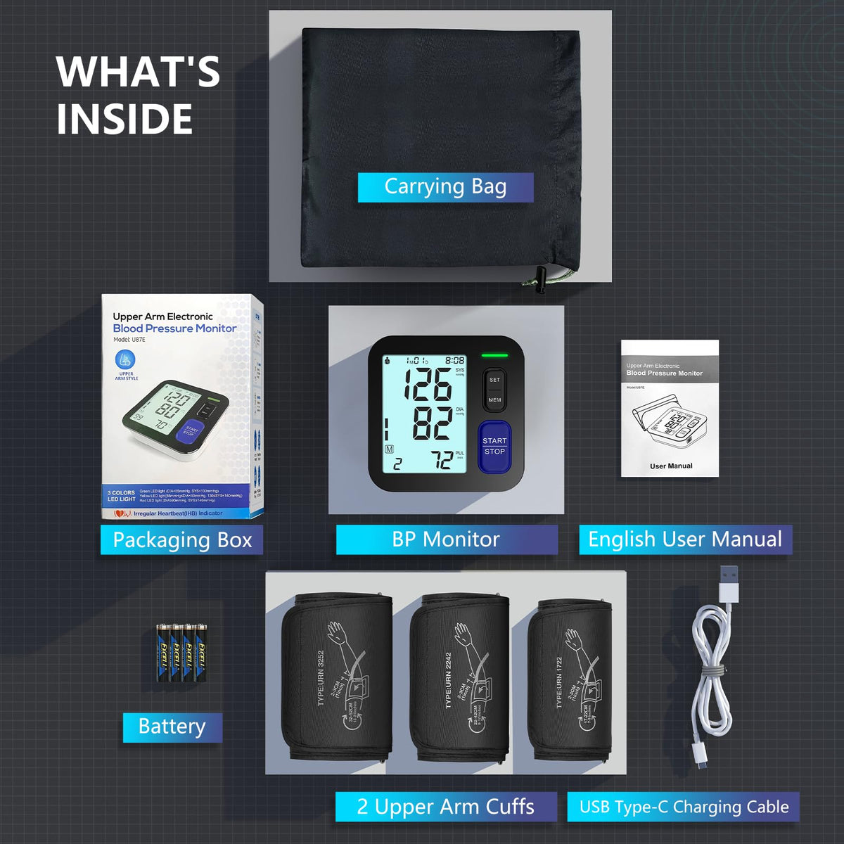 Upper Arm Blood Pressure Machine with 3 Size Cuffs H330