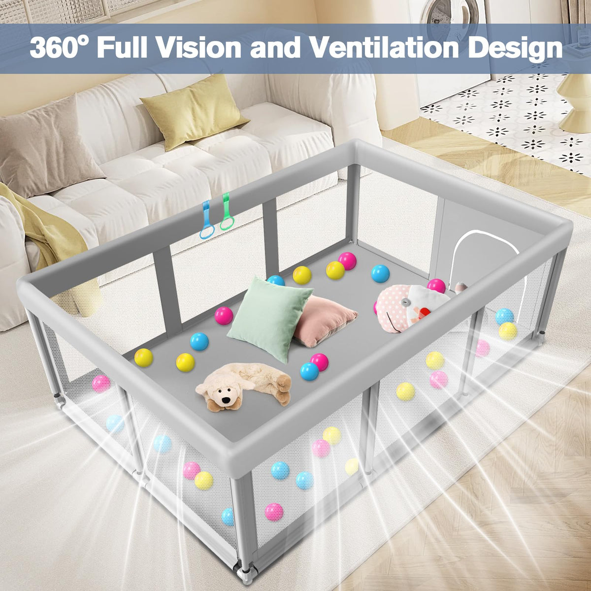 Large Baby Playpen with Soft Breathable Mesh X1743
