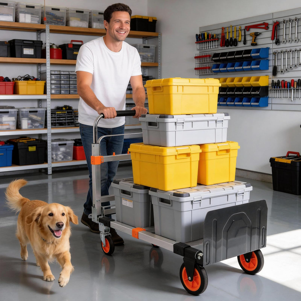 Folding Hand Truck Dolly Cart with Wheels, 500lb Load, Silver Orange Y7839