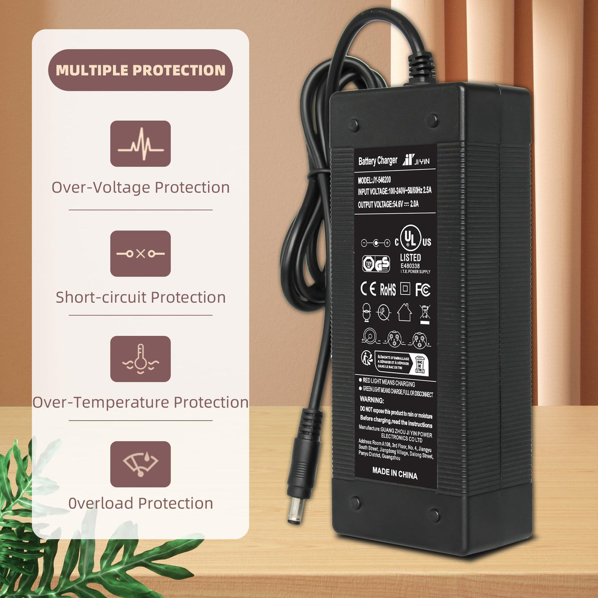 54.6V 2A Lithium Battery Charger with 5 Adapter Plugs C326