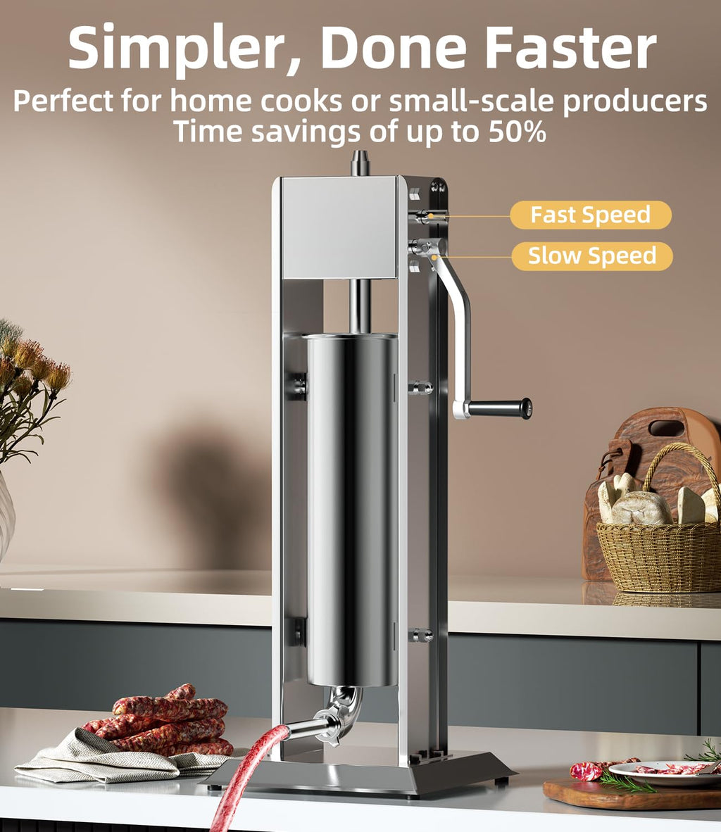Manual Sausage Stuffer 15 Lb with 4 Stainless Steel Stuffing Tubes S2204