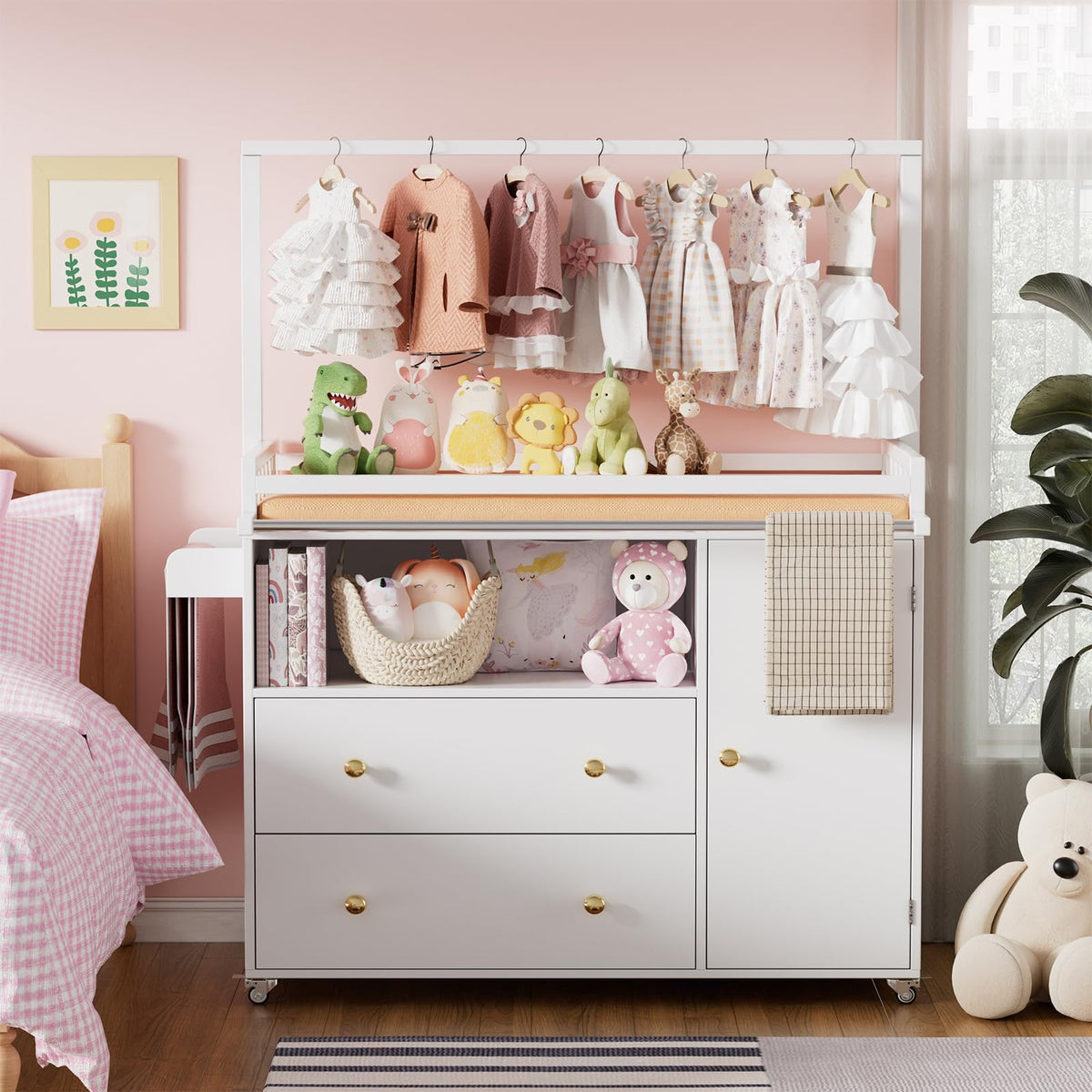 Baby Changing Table with Wheels and Drawers X2030
