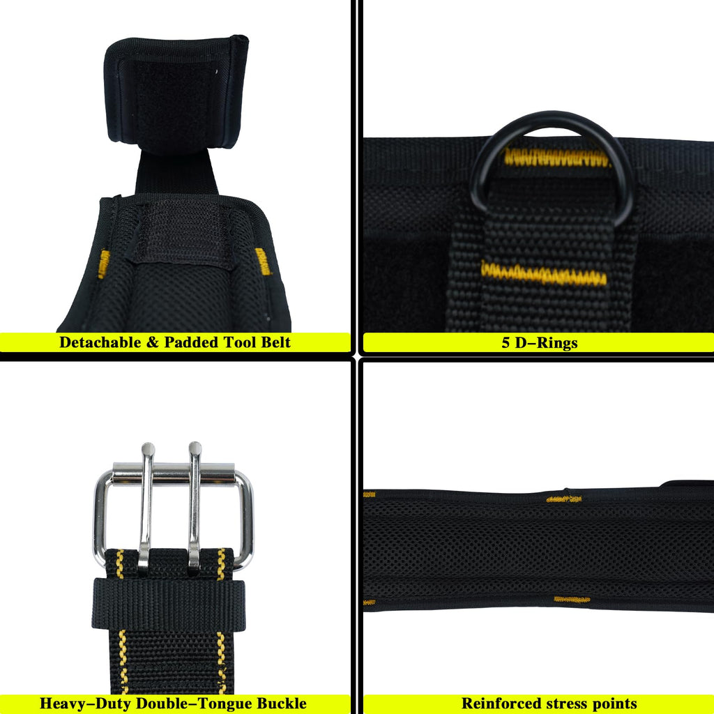 2-Inch Padded Tool Belt with 4 D-Rings Heavy Duty Double Metal Roller Buckle N6616