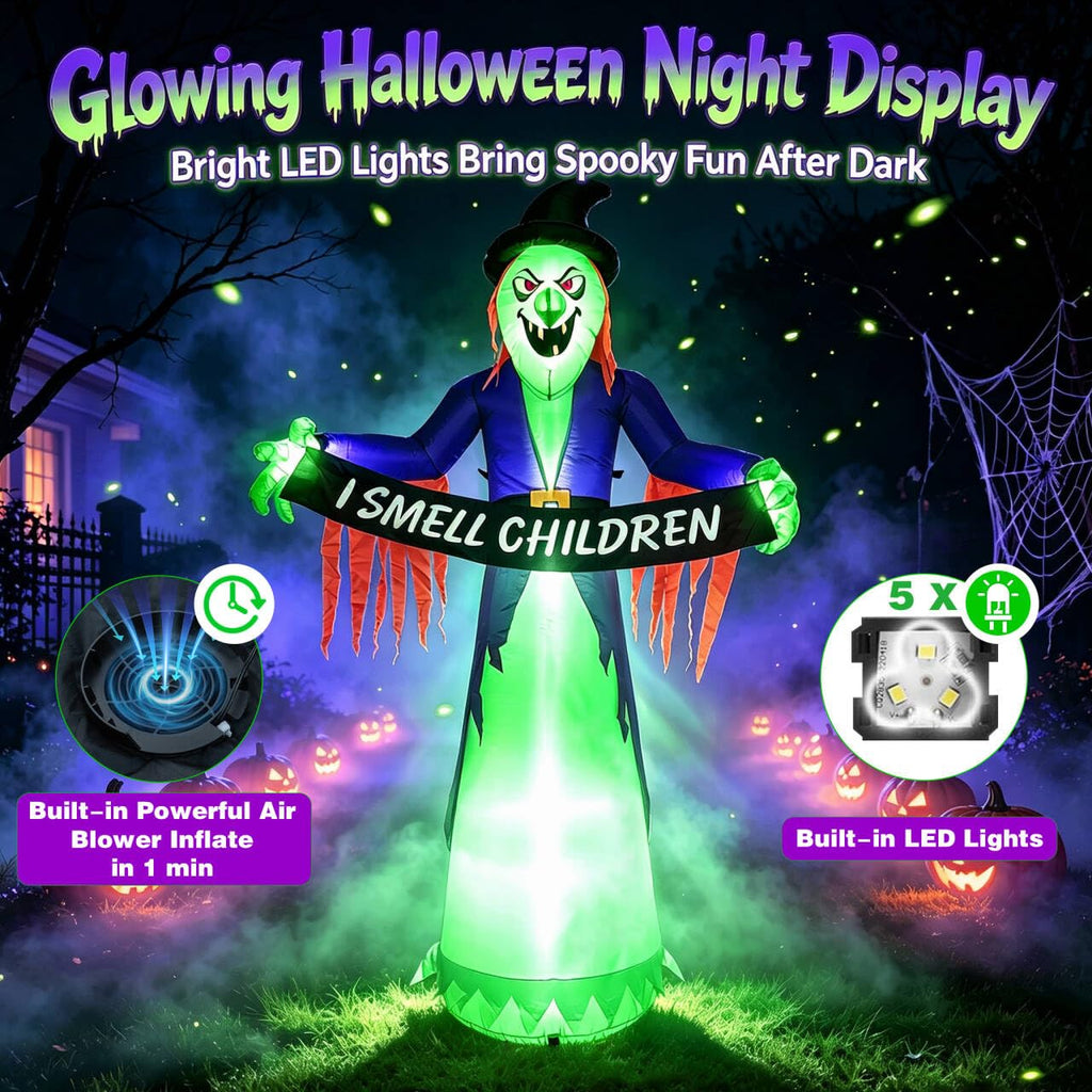 8FT Inflatable Witch Halloween Decoration with Built-in LED Lights I2222