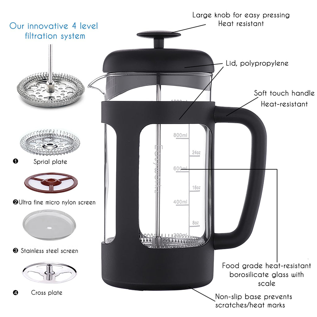 34 oz French Press Coffee Tea Maker with 10g Measuring Spoon C53135
