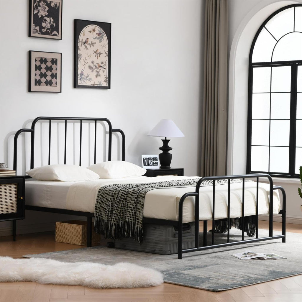Black Full Size Metal Bed with Headboard and Footboard N1542