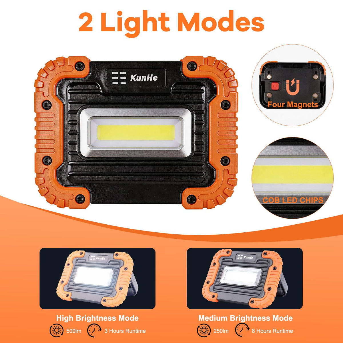 8 Pack Rechargeable LED Work Light 500LM Magnetic Base E65957