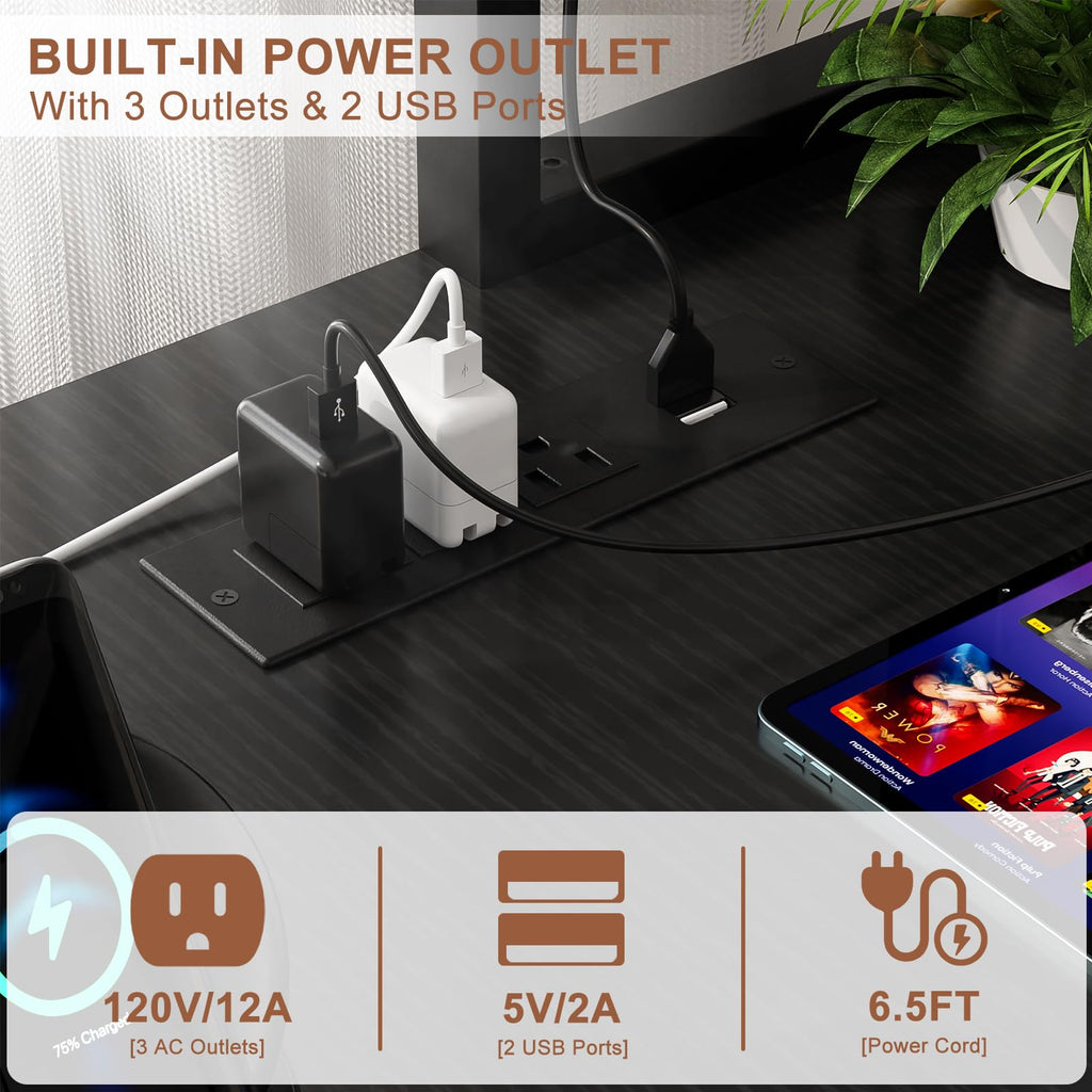 59" L Shaped Desk with LED Light & Power Outlet Z429