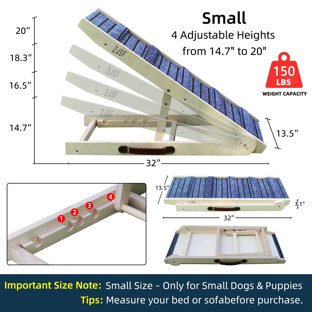 Foldable Wooden Dog Ramp 4 Adjustable Heights X7575