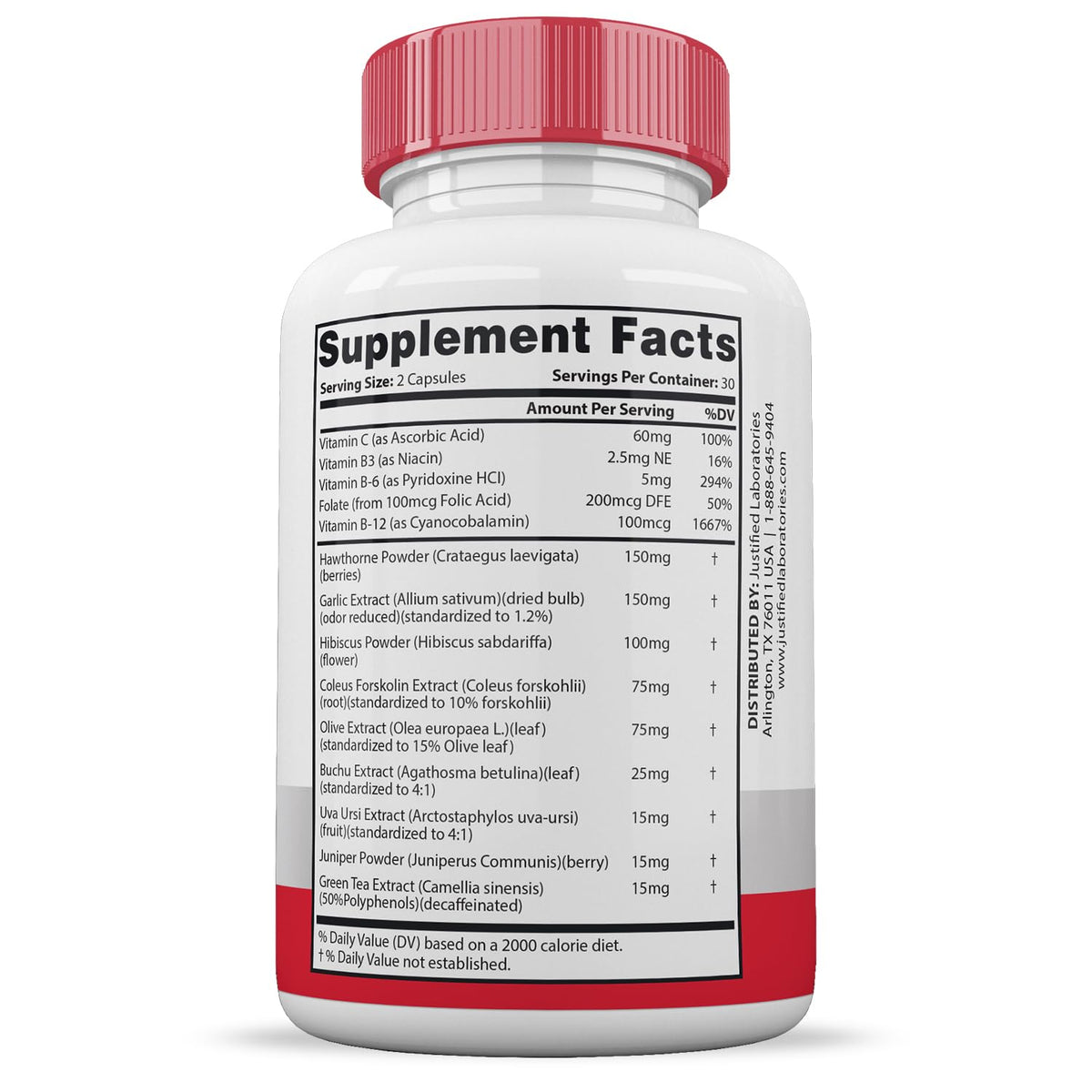 60 Capsules 688MG Hawthorne Hibiscus Garlic Juniper Olive Forskolin Green Tea Extract E83929