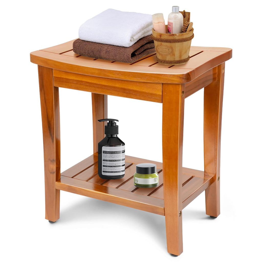 16" Teak Shower Bench with Shelf G8784