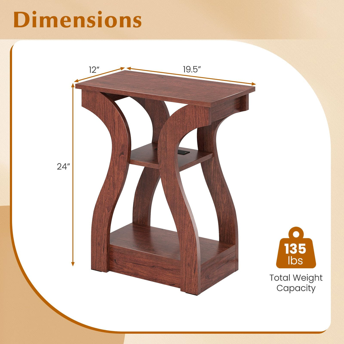 Narrow End Tables Set of 2 Wood with Charging Station C701
