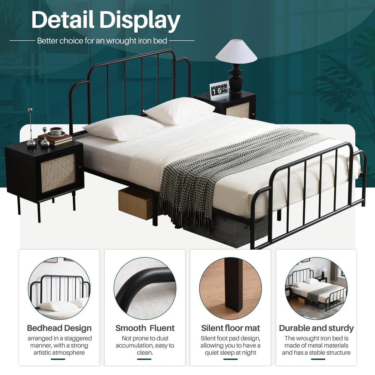 Black Full Size Metal Bed with Headboard and Footboard N1542