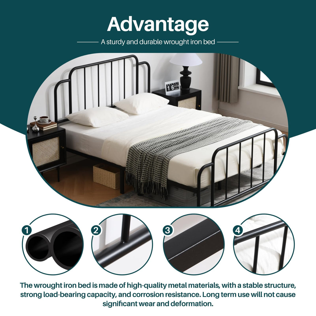 Black Full Size Metal Bed with Headboard and Footboard N1542