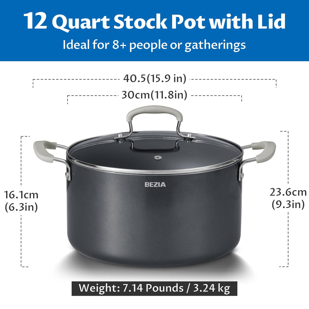 12QT Non Stick Ceramic Stock Pot with Lid X805