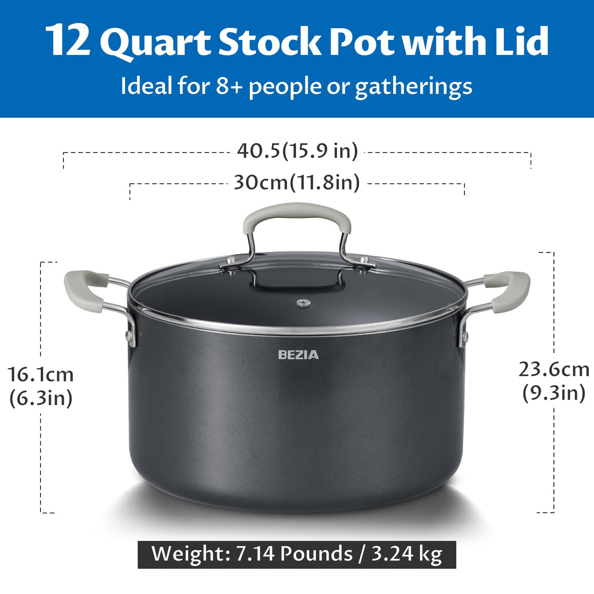 12QT Non Stick Ceramic Stock Pot with Lid X805