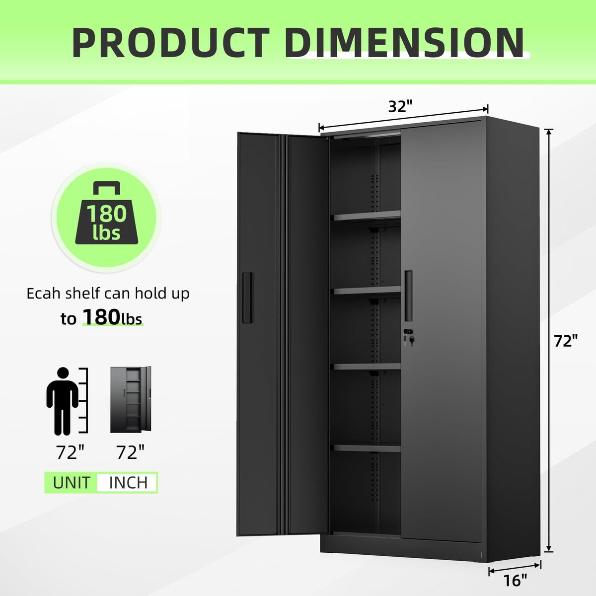 Black 72" Locking Steel Storage Cabinet with 4 Adjustable Shelves X27685