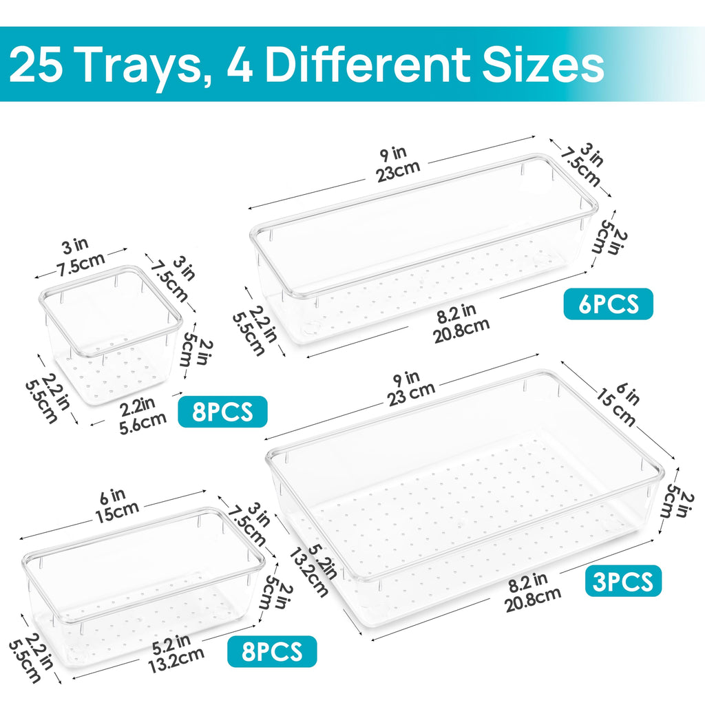 25 PCS Clear Plastic Drawer Organizers Set S8783